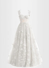 Verna |Lilac Prom Dresses Long A - line Lace Slit Corset with 3D Butterfly - White - PromDressClub